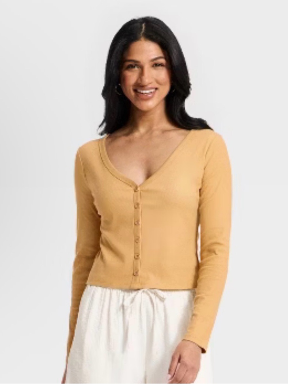 NWT A New Day Women's Mustard Button-Front V-Neck Sweater